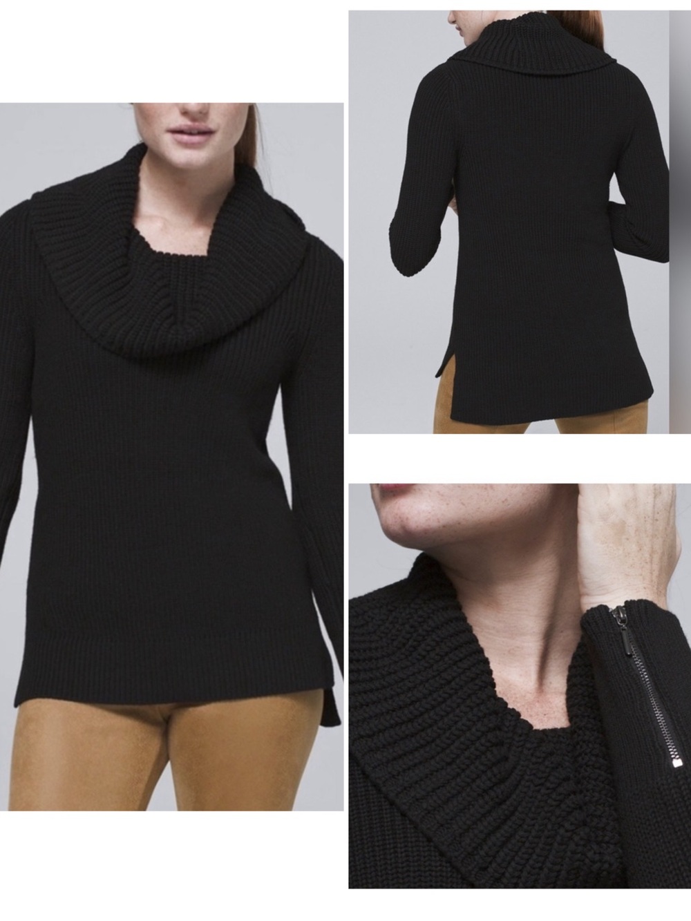 WHBM BLACK COWL NECK ZIPPER DETAIL TUNIC SWEATER